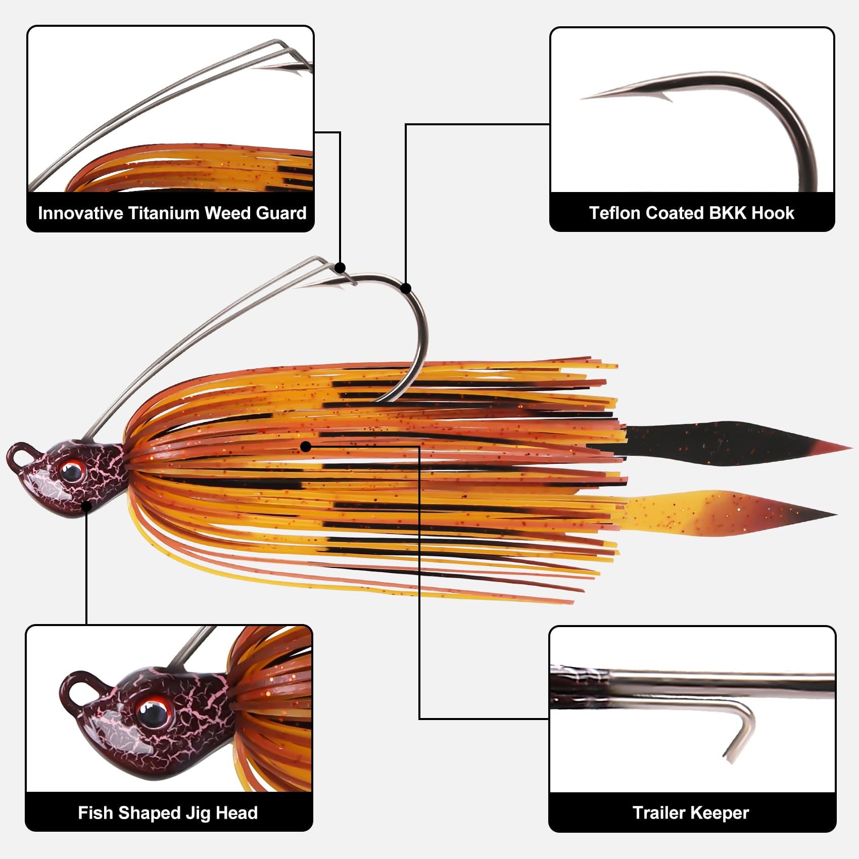 Titanium Weed Guard Swim Jig Fishing Lures with Ultra Smooth Teflon Coated BKK Hook - Kiaoa